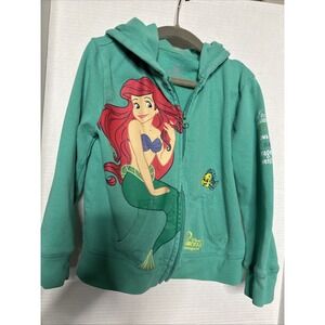 Vintage Kids Ariel Hoodie Sweatshirt Size X-Small Green Embroidered